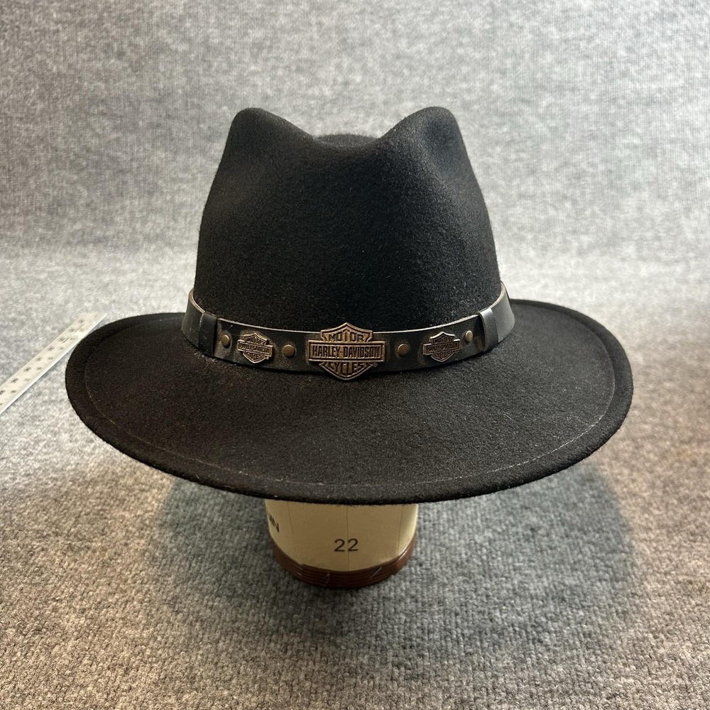 Harley-Davidson Hat Fedora Fitted Mens XL Black Wool Crushable Water Repellent